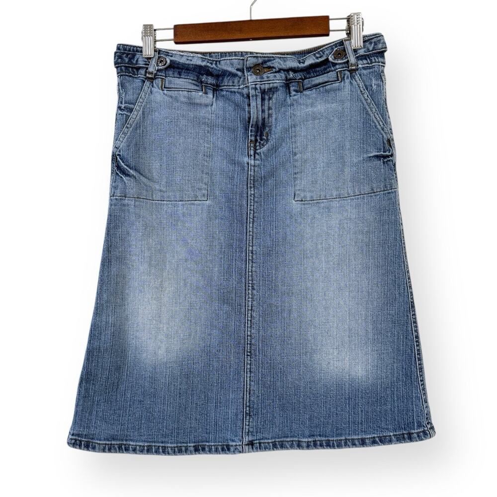 Vtg LEI Denim Skirt Juniors 9 Blue Y2K Distressed Cotton Stretch Cargo Pockets